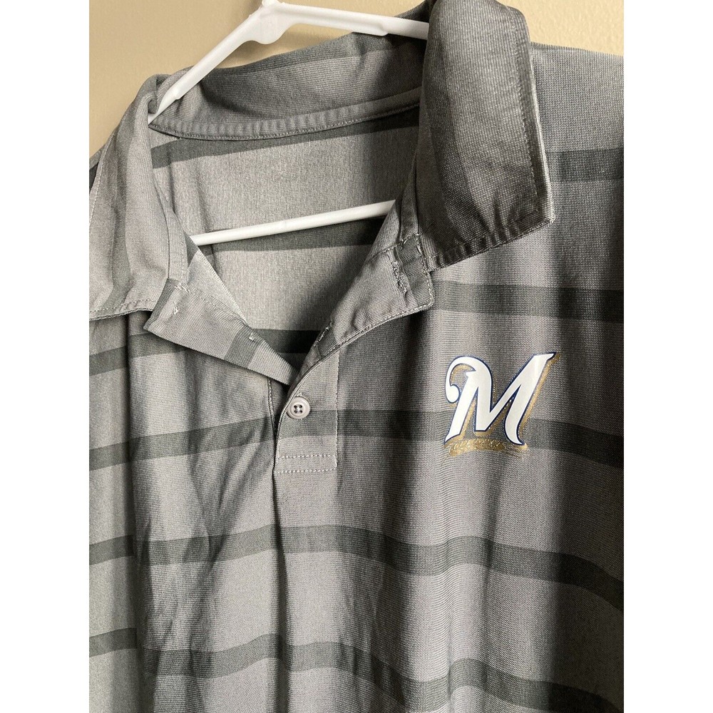 Mens Milwaukee Brewers polo "M" Logo Lightweight Shirt Gray Size 2XL - Picture 2 of 6